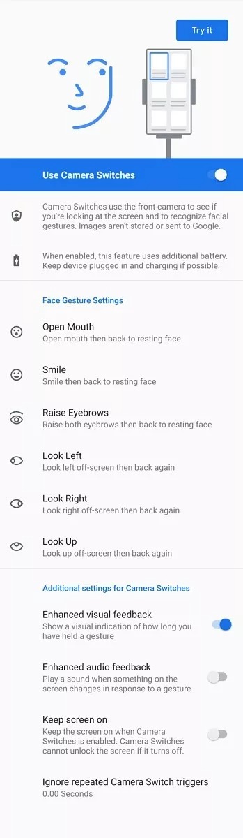Sur Android 12, on peut rajouter des expressions faciales à la navigation par geste.