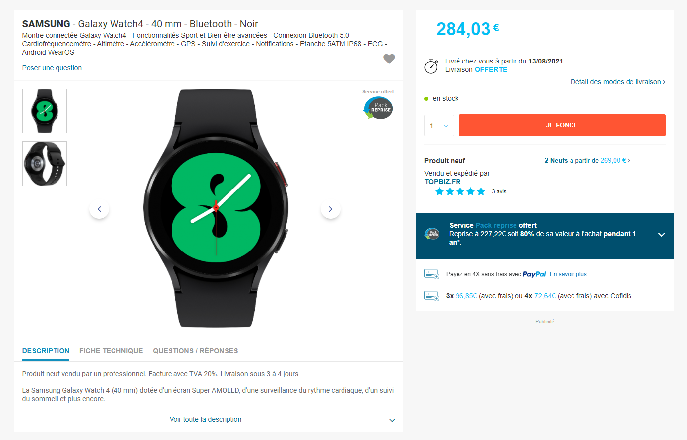 Montre connectée Galaxy Watch 4 40mn Noir SAMSUNG : la montre connectée à  Prix Carrefour