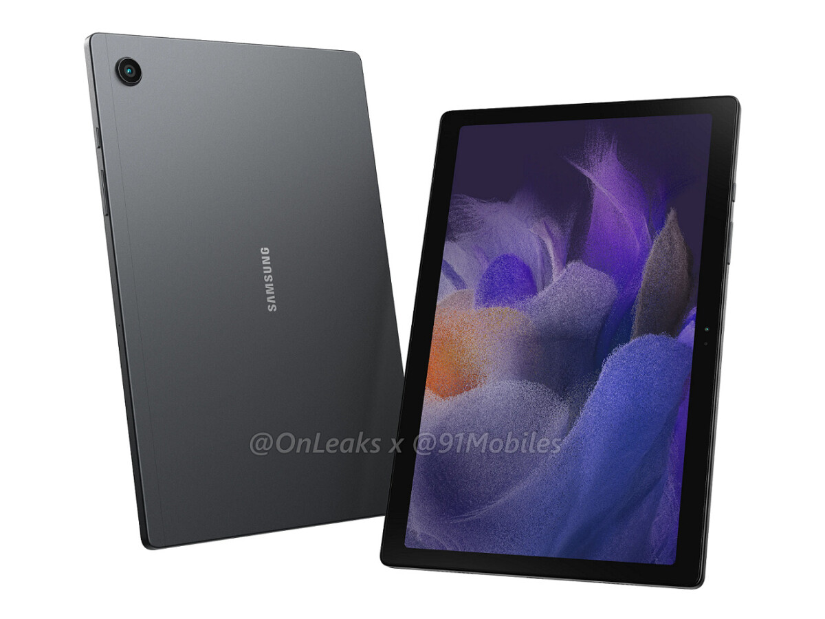3D render of the 2021 Samsung Galaxy Tab A8 by OnLeaks and 91 Mobiles.