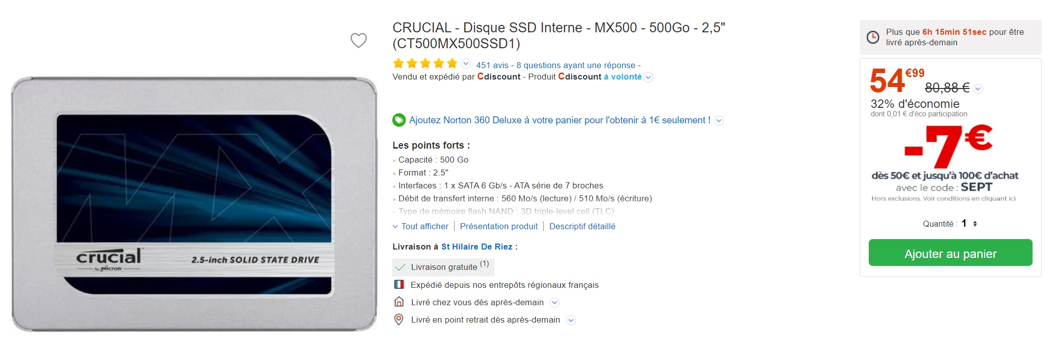 Le SSD Crucial MX500 de 500 Go est à un excellent prix grâce à ce code promo