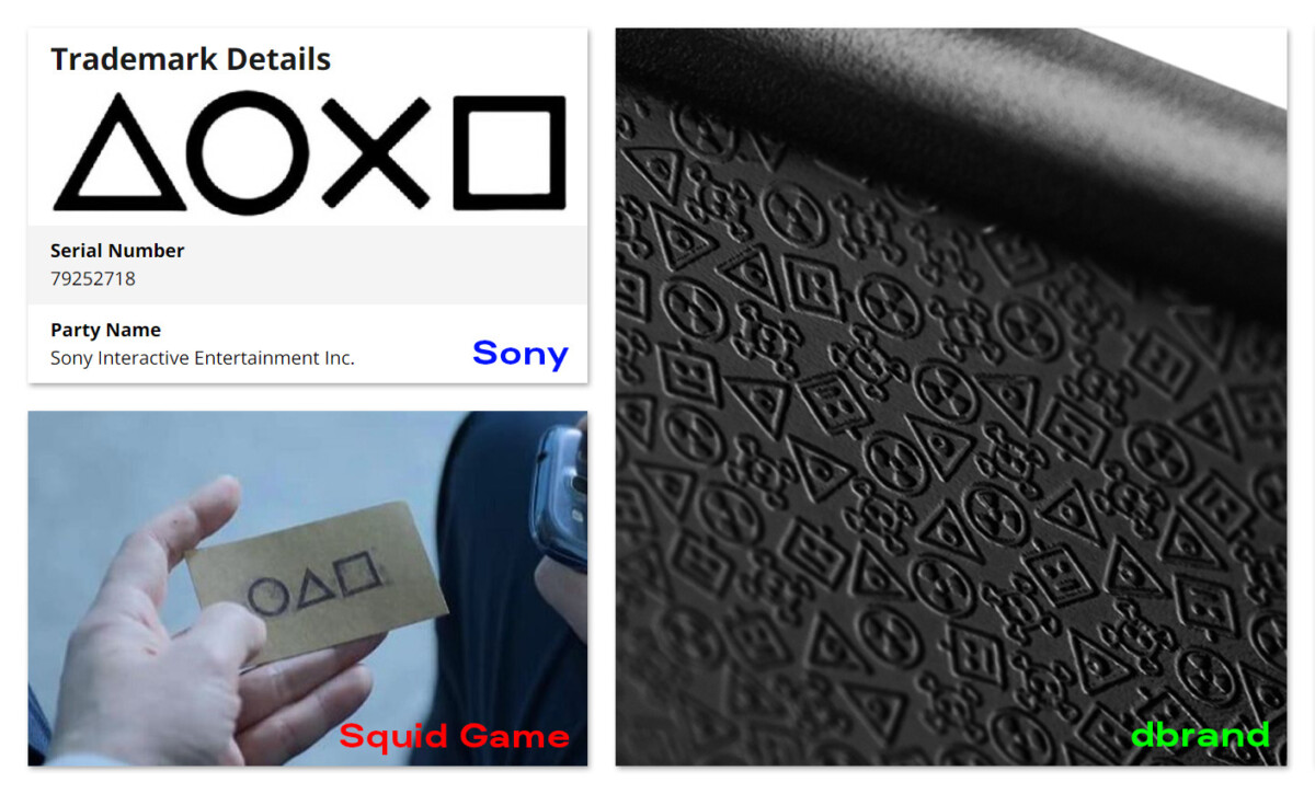 Po prawej ikony dbrand darkplates;  Na dole po lewej, grafika w grze Squid