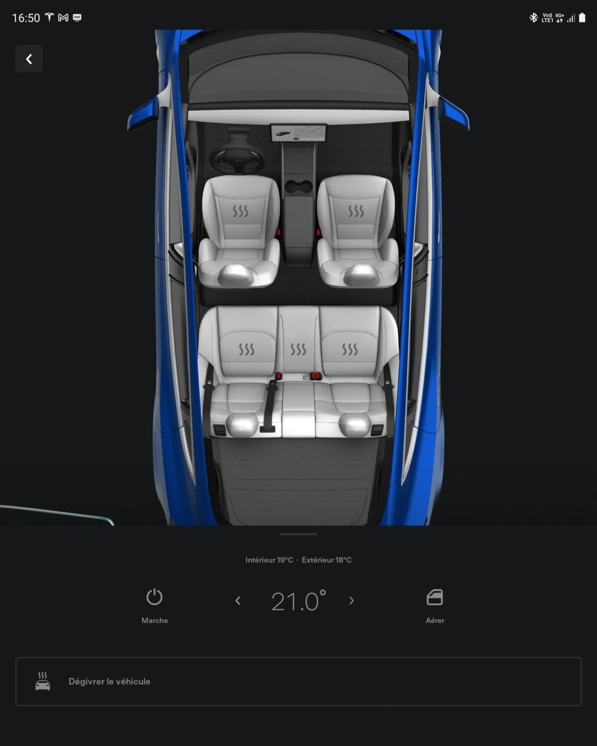 Control de calefacción de la aplicación Tesla