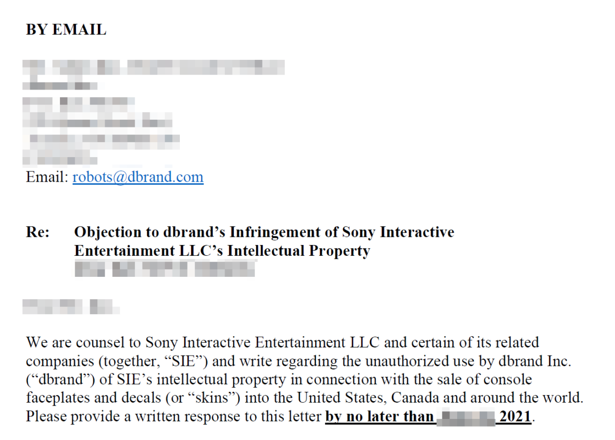 List prawnika Sony wysłany do dbrand w sprawie płyt PS5