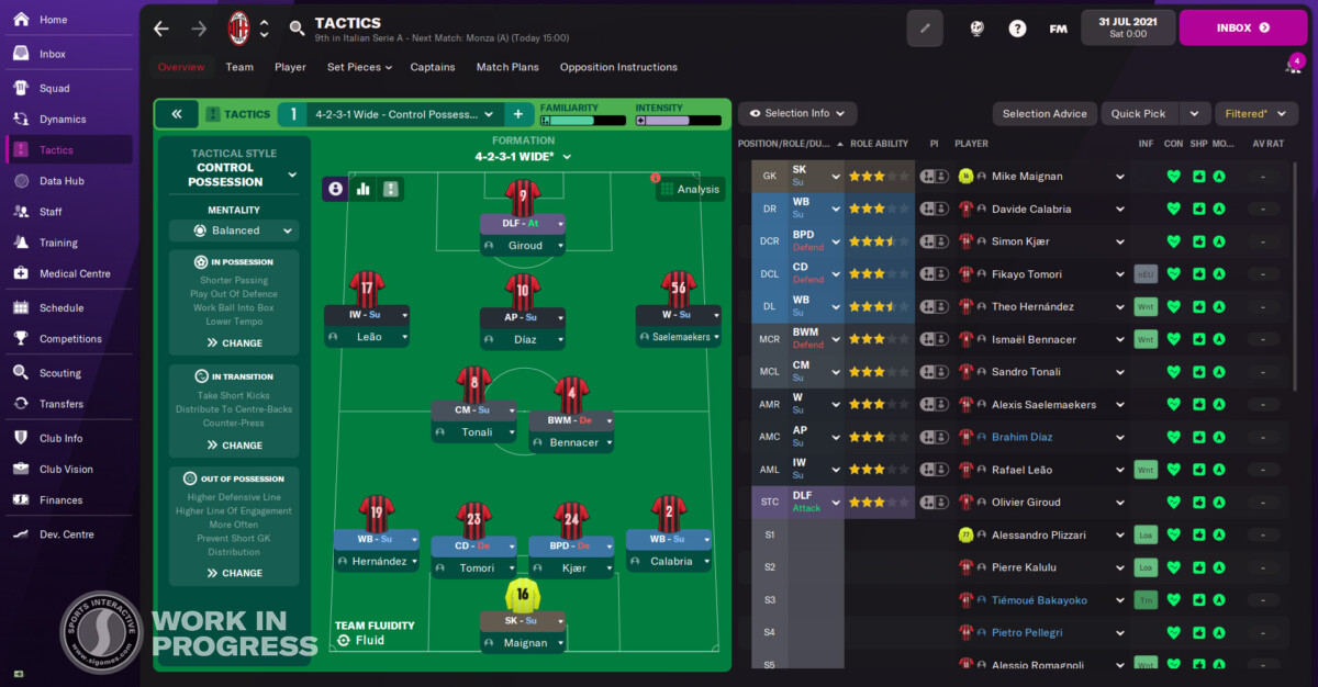 La gestion de l'AC Milan dans Football Manager 2022