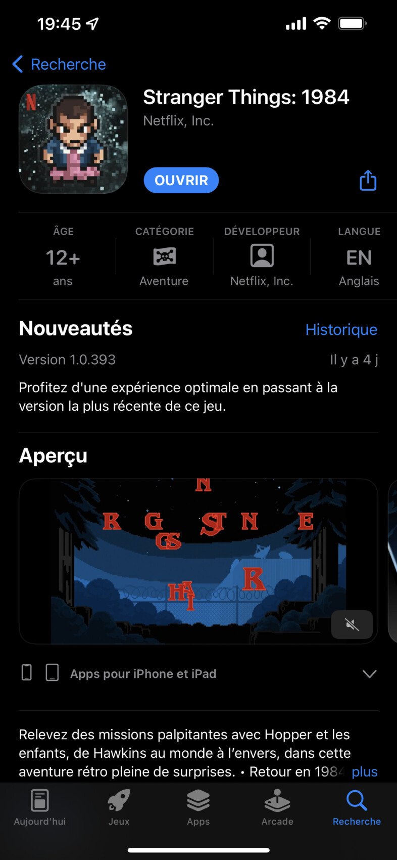 Netflix's Stranger Things: 1984 Game is available on the App Store