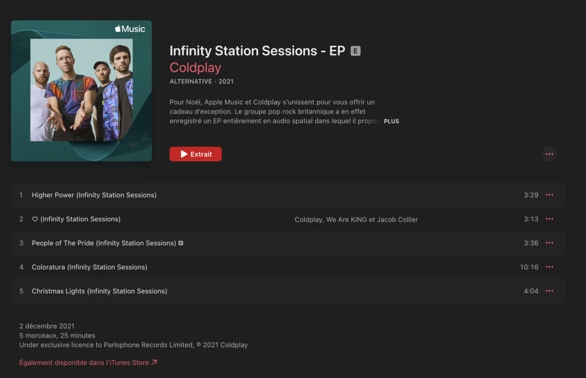 Infinity Station Sessions, un album inédit de Coldplay pour Apple Music