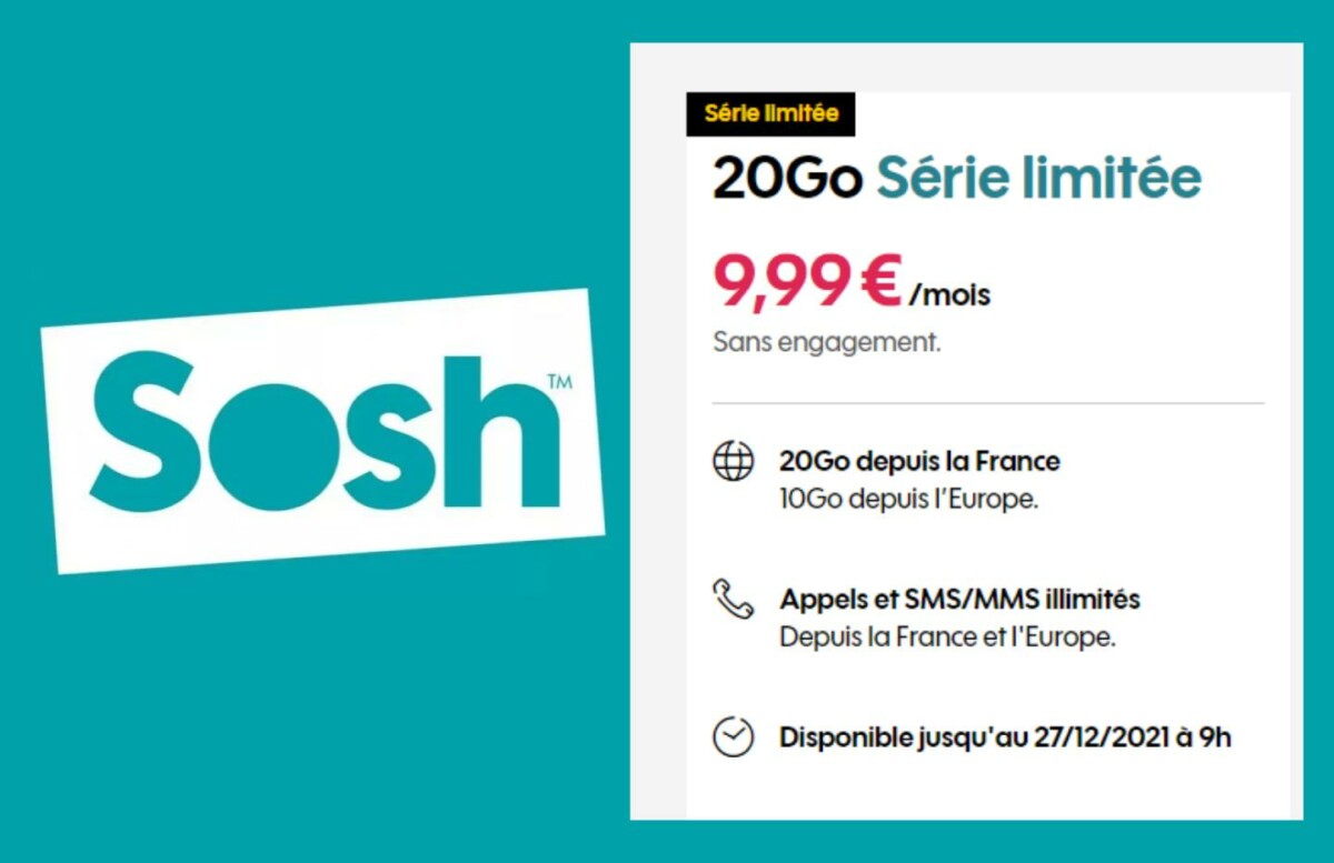 Sosh lance un forfait avec 20 Go en France et 10 Go en Europe pour moins de 10 €