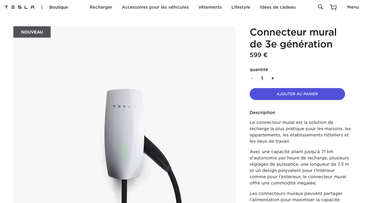 Tesla commercialise enfin son connecteur mural de 3e génération en France