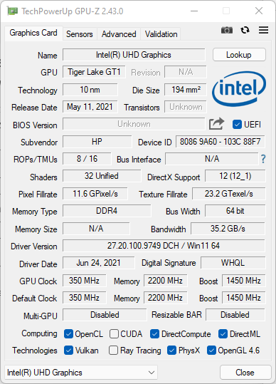 Les données CPU du HP Omen 17-ck0039nf
