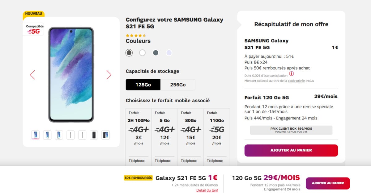 Shopping d&rsquo;hiver : Galaxy S21 FE à 1€ (+ 8€ /mois) et TV Samsung 4K à 199€ (+ 8€ /mois) chez SFR