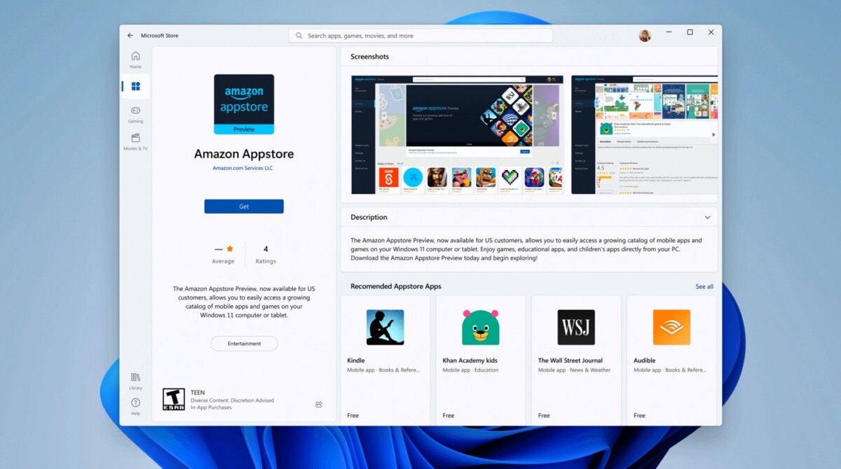 The Amazon Appstore will allow the installation of Android applications directly on Windows 11