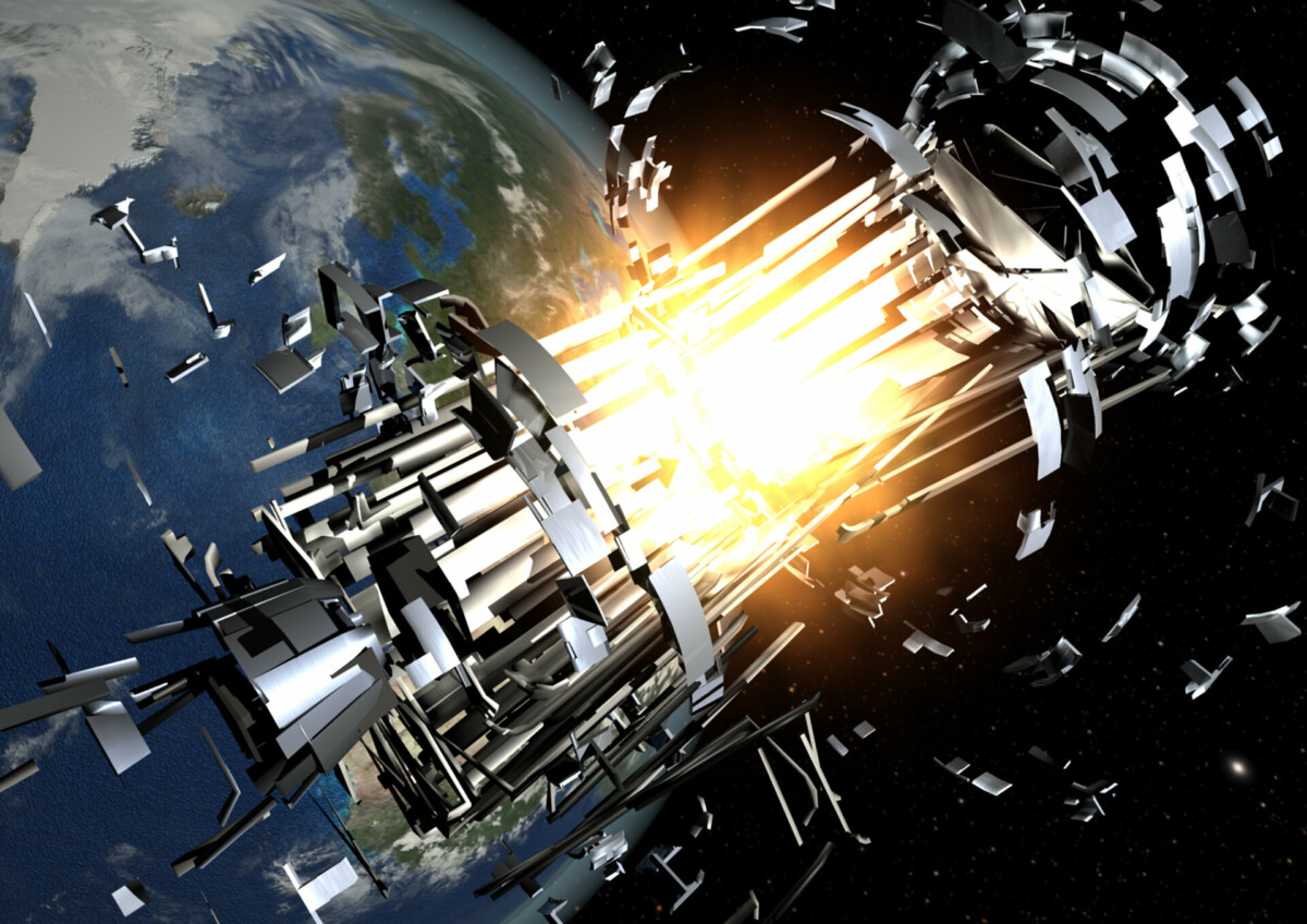 Illustration of an exploding satellite