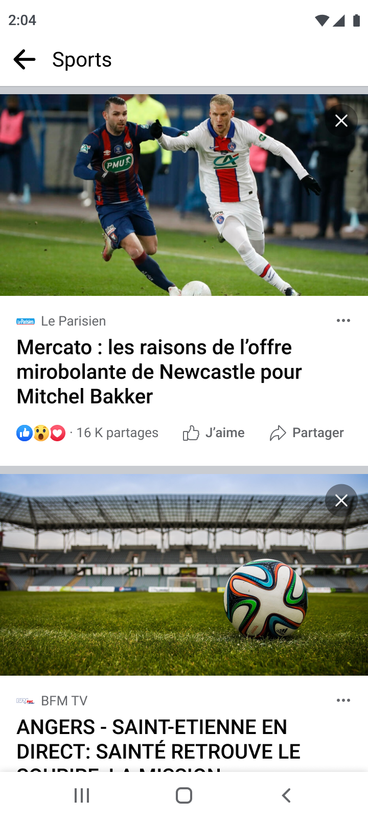 The sports section on Facebook News