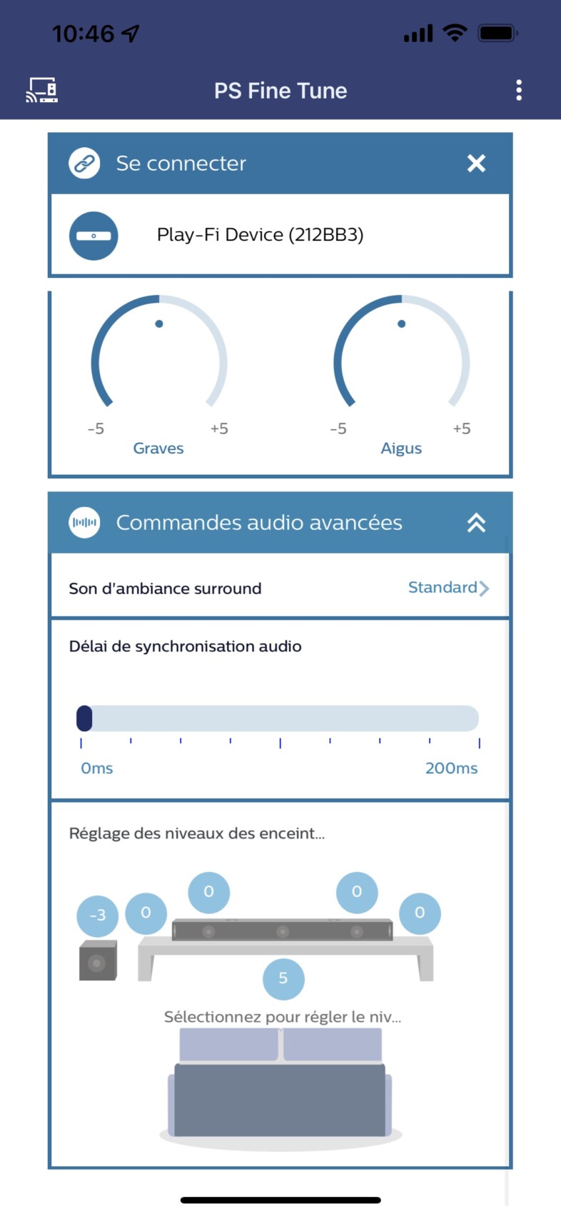 L'app PS Fine Tune laisse régler finement les paramètres de la barre Philips Fidelio B97.