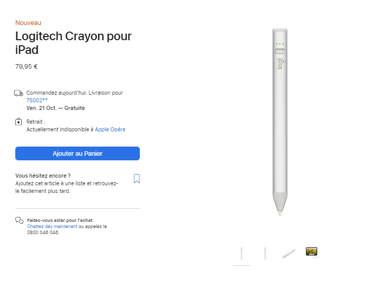 Logitech Crayon Stylet numérique pour tous les iPad avec