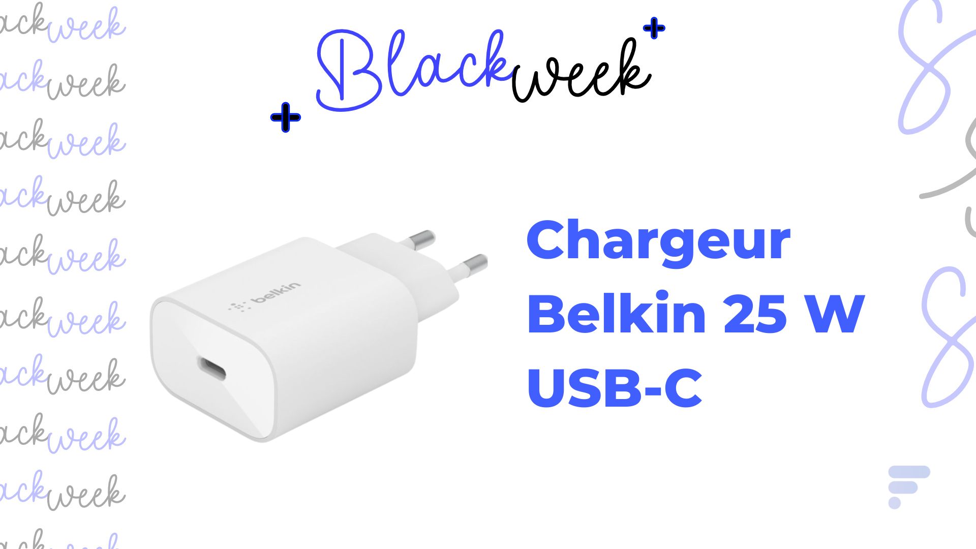 Belkin Chargeur Secteur USB-C 25 W pour iPhone (20 W) et Samsung