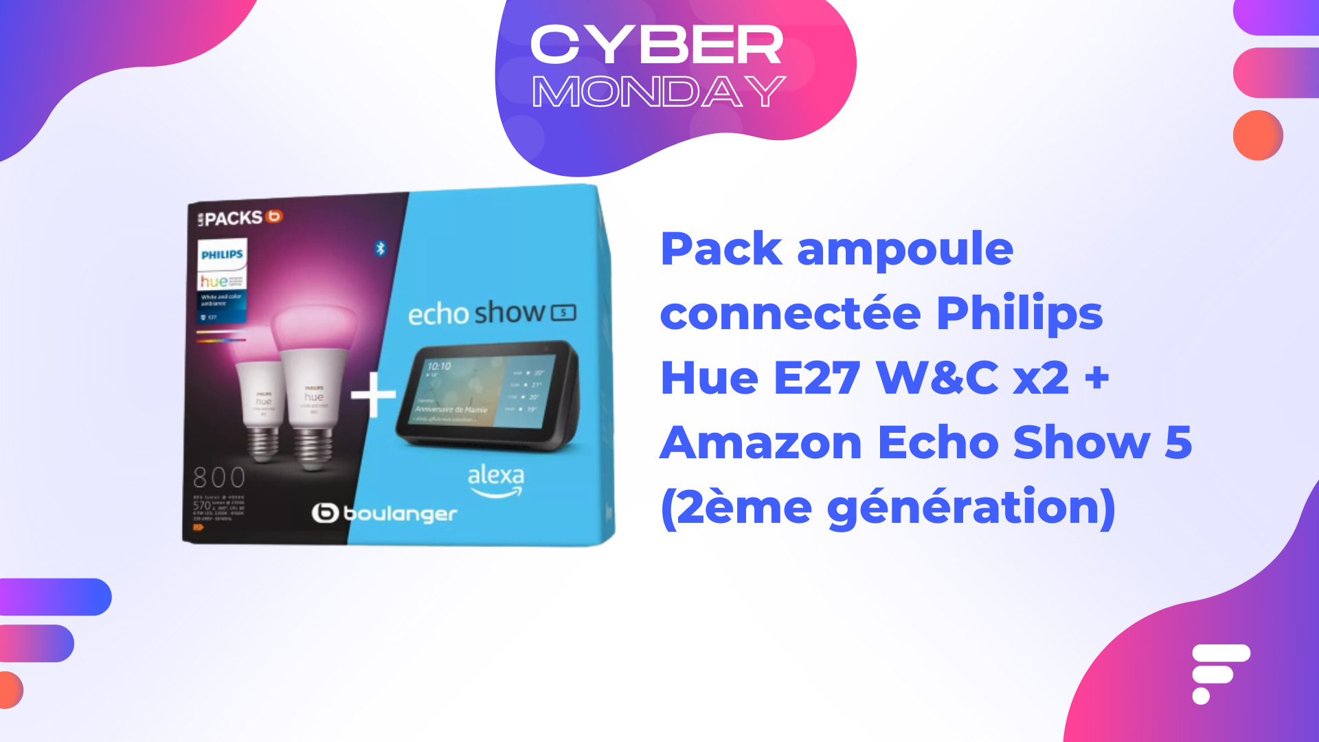 Ce pack 2 ampoules Philips Hue E27 + Echo Show 5 est moins cher