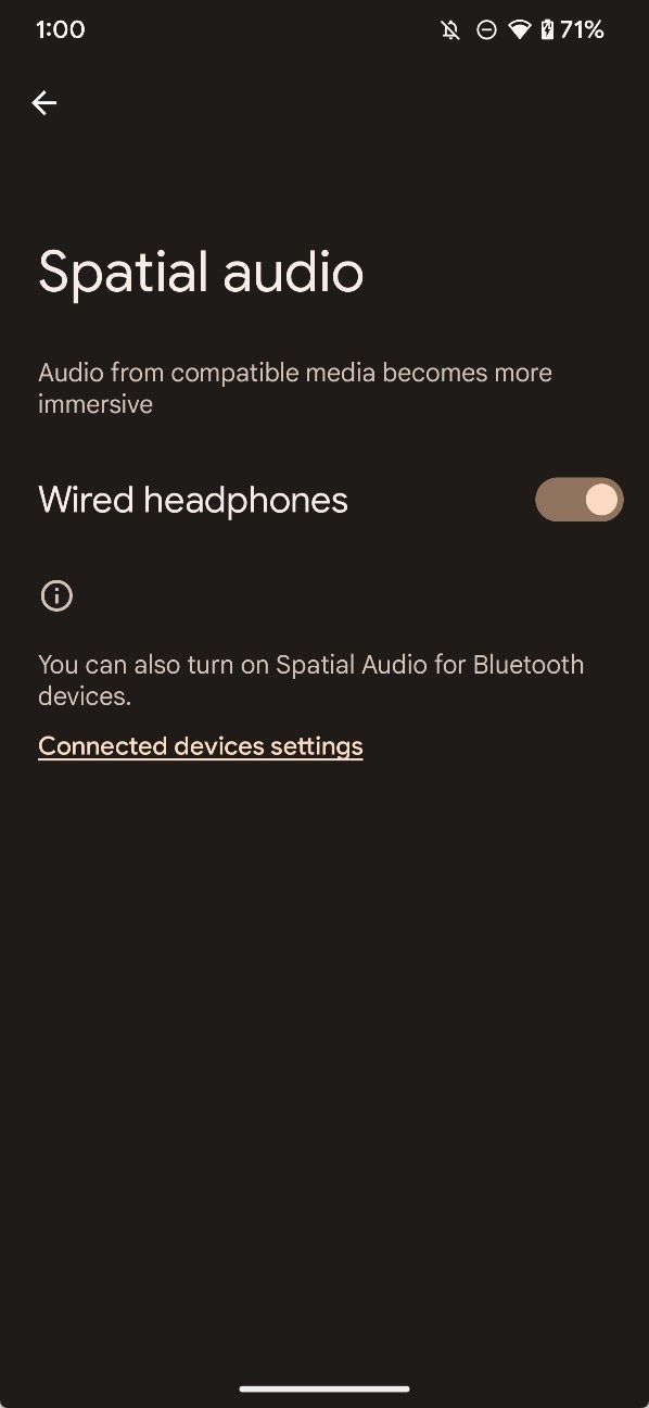 Le menu pour activer l'audio spatial sur les Google Pixel