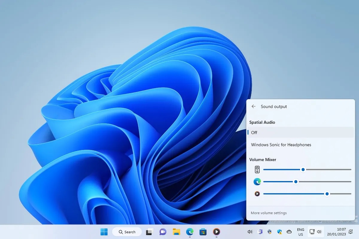 Une prochaine mise à jour de Windows 11 pourrait améliorer le contrôle du volume des applications. // Source : Capture d'écran The Verge