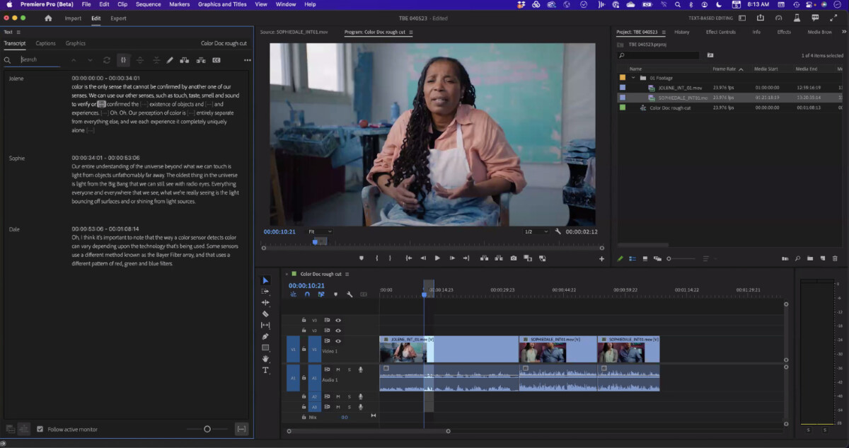 Transkripsi video di Premiere Pro