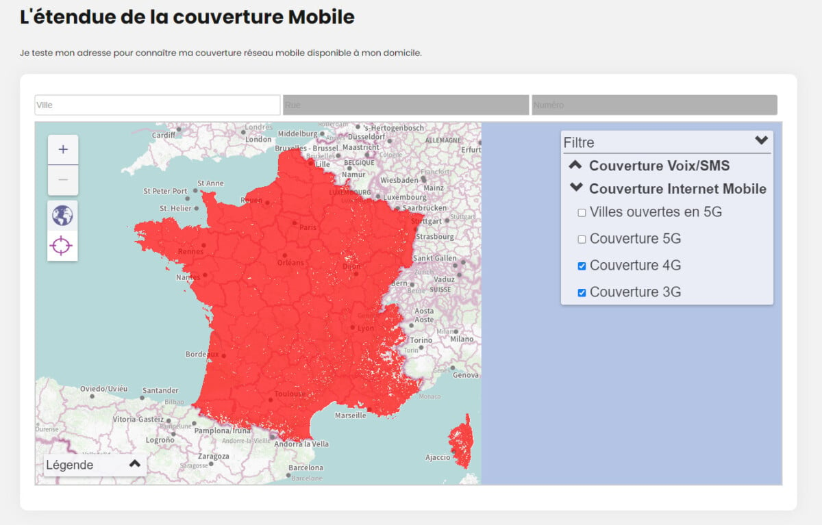 Carte de la couverture 4G de SFR en France