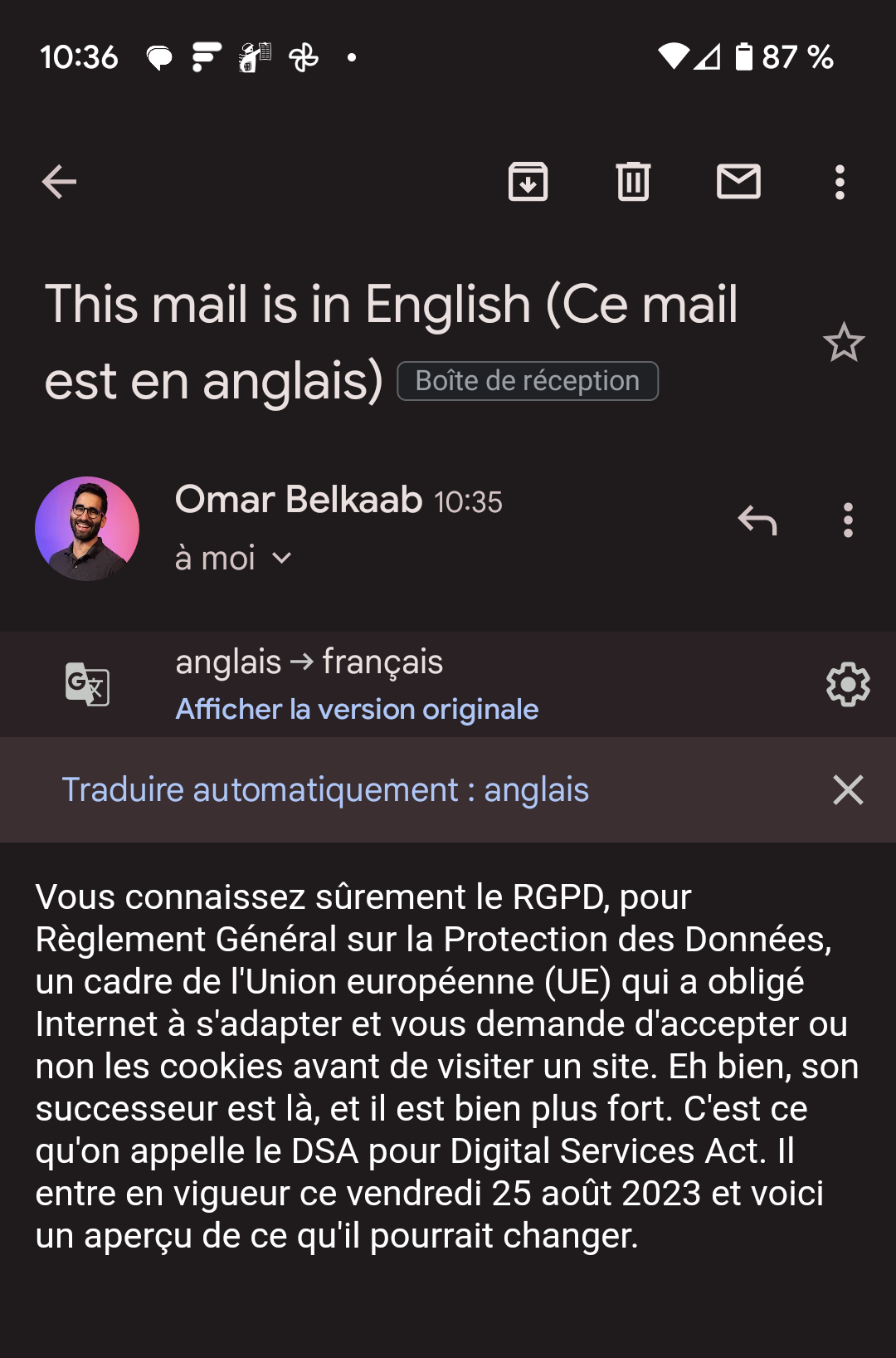 Mail traduit