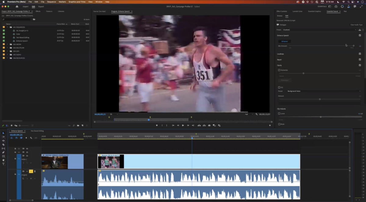 The voice enhancement feature in Premiere Pro