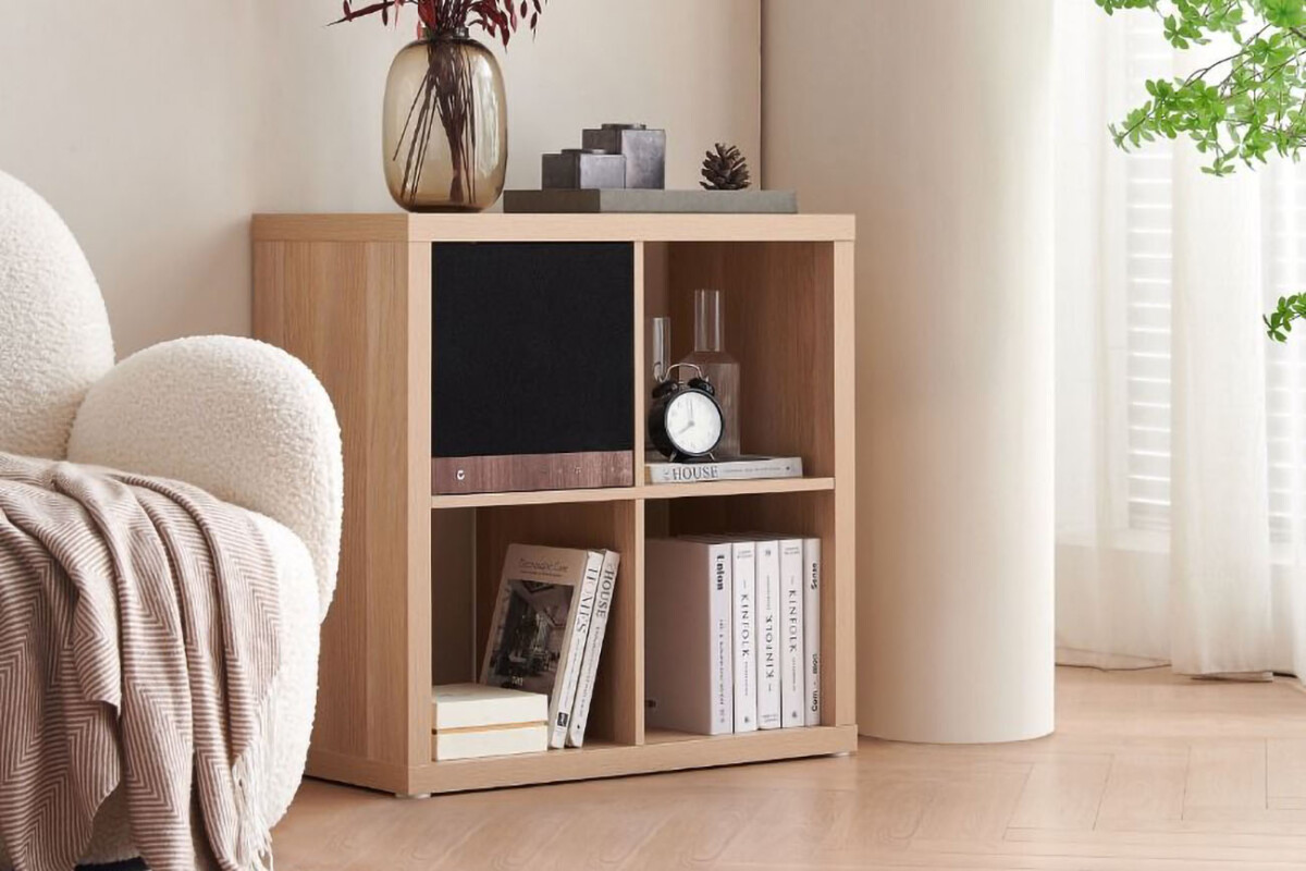 The Tangent Spectrum Square speaker in an Ikea piece of furniture