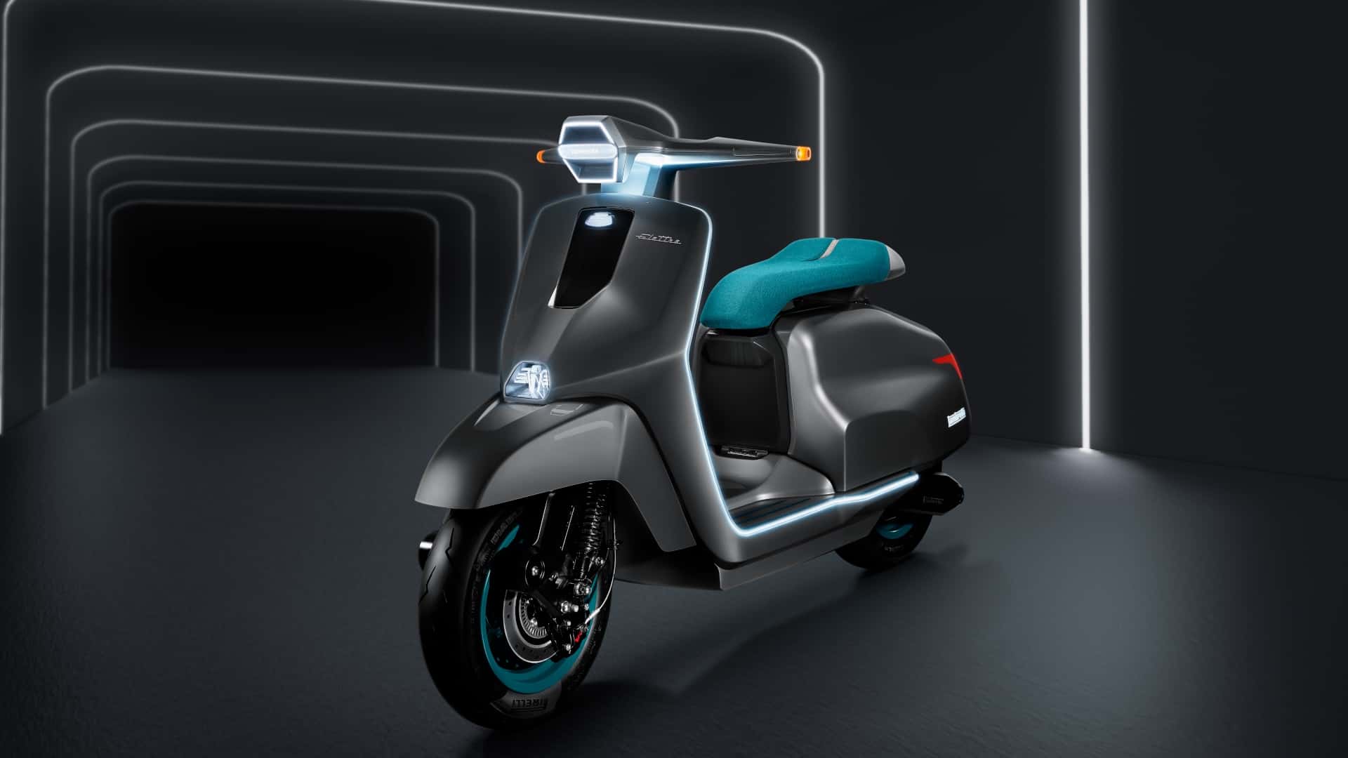 Un Scooter électrique Turquoise Se Dresse Au Bord Du Trottoir