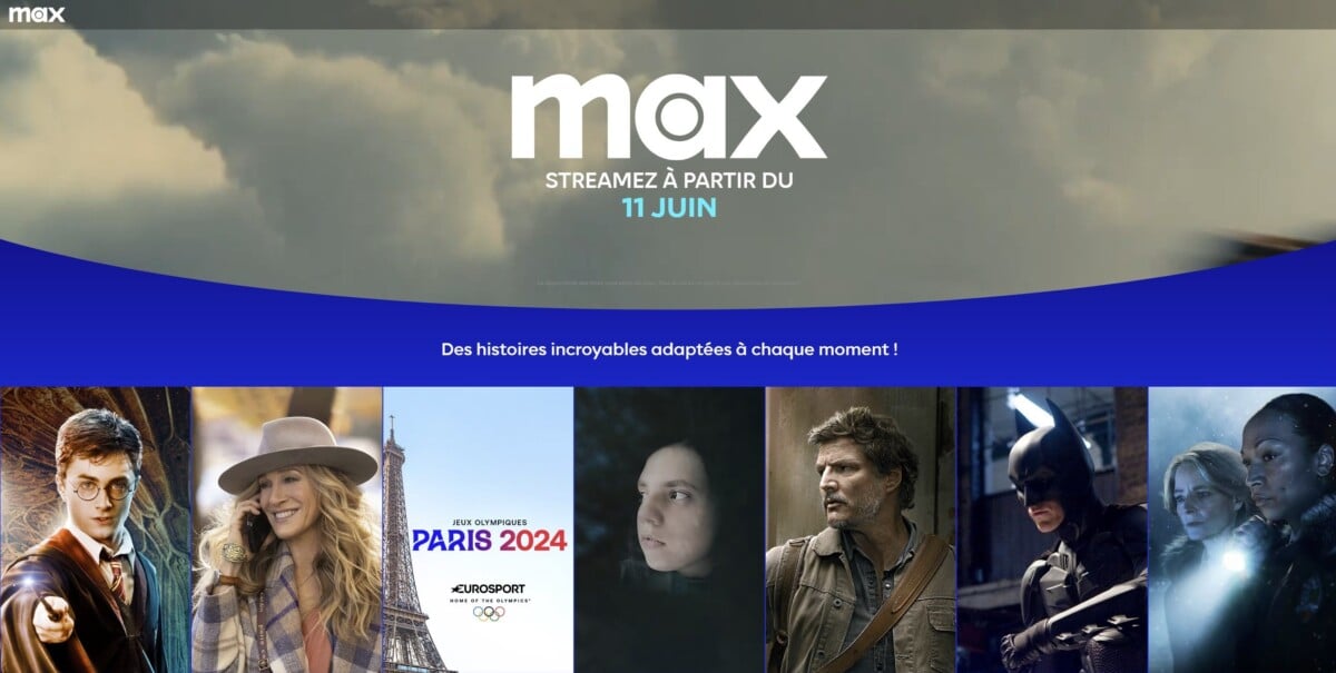 Capture du site Max.com avec le logo du service, la date du 11 juin et une sélection de programmes (dont Harry Potter, The Last of Us et Batman)