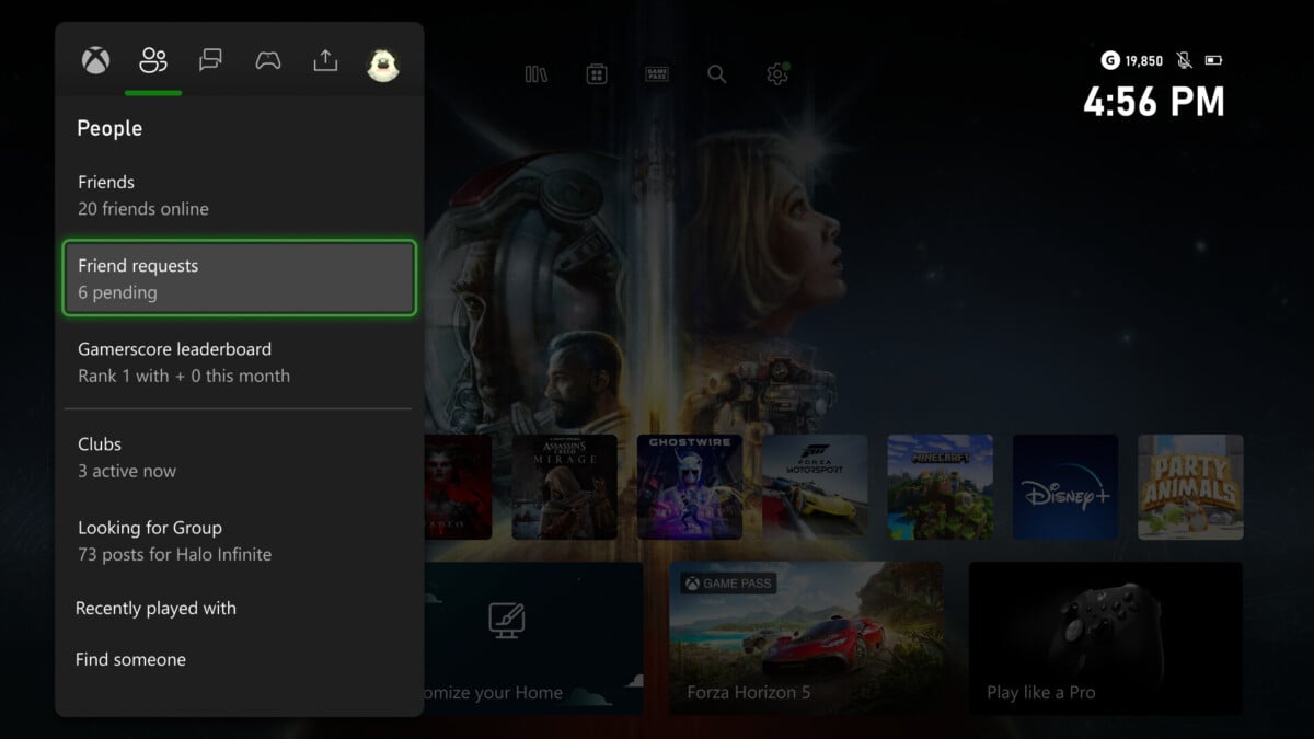 capture d'écran du retour des demandes d'amis sur Xbox