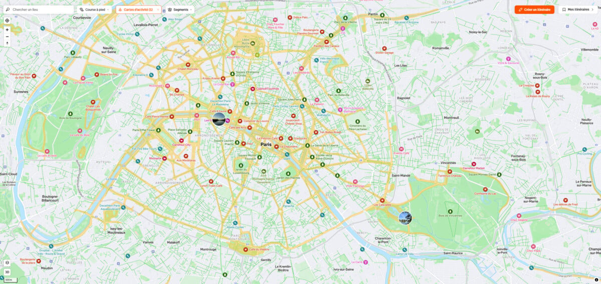 La carte d'activités de nuit de Strava