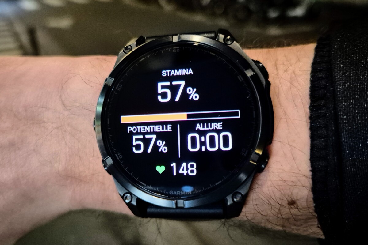 L'écran de Stamina sur une montre Garmin Fenix 8